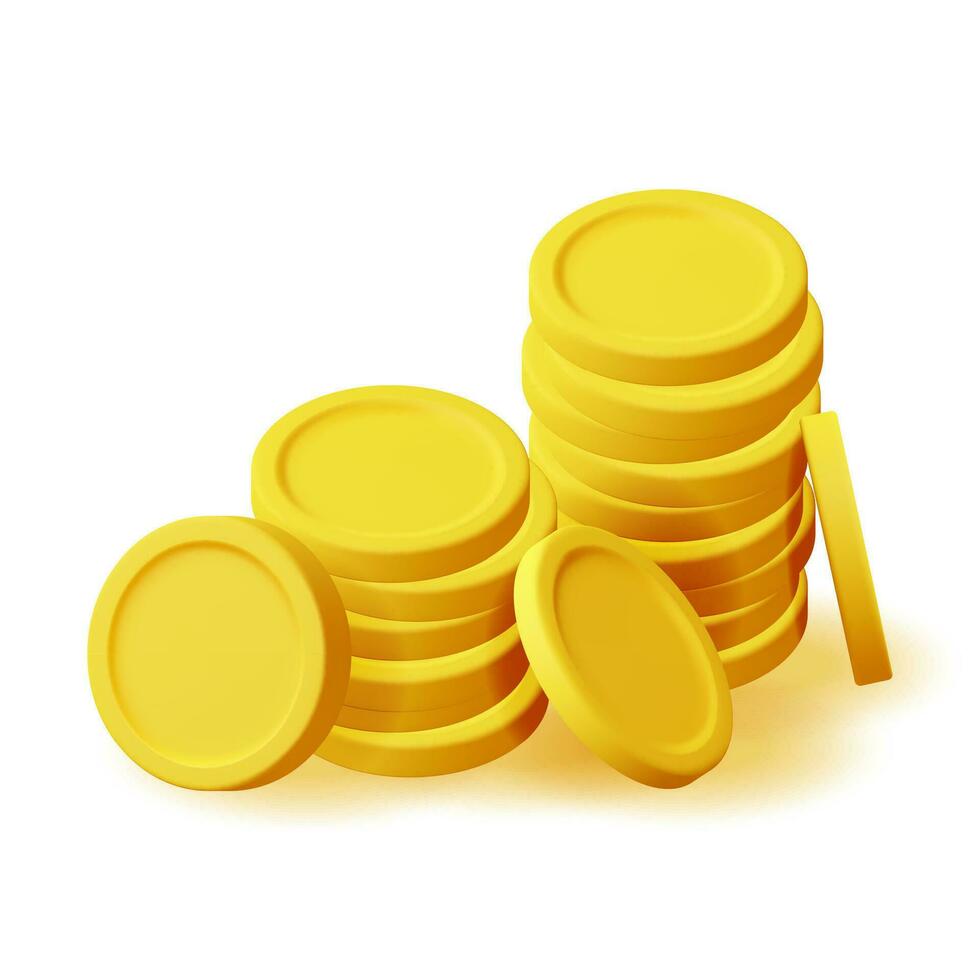 3D Stack of Gold Coins Icon Isolated. Pile of American Dollar Coin Render. Empty Golden Money Sign. Growth, Income, Savings, Investment. Symbol of Wealth. Business Success. Vector Illustration