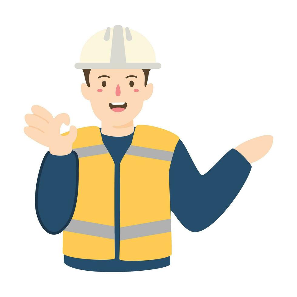 male Architect Wearing White Hard Hat vector