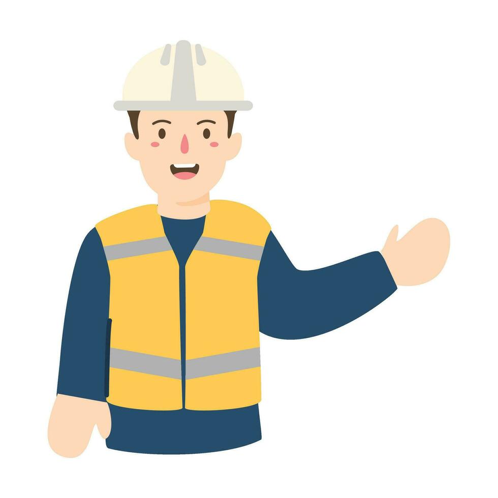 male Engineer Wearing Hard Hat And Yellow Vest vector