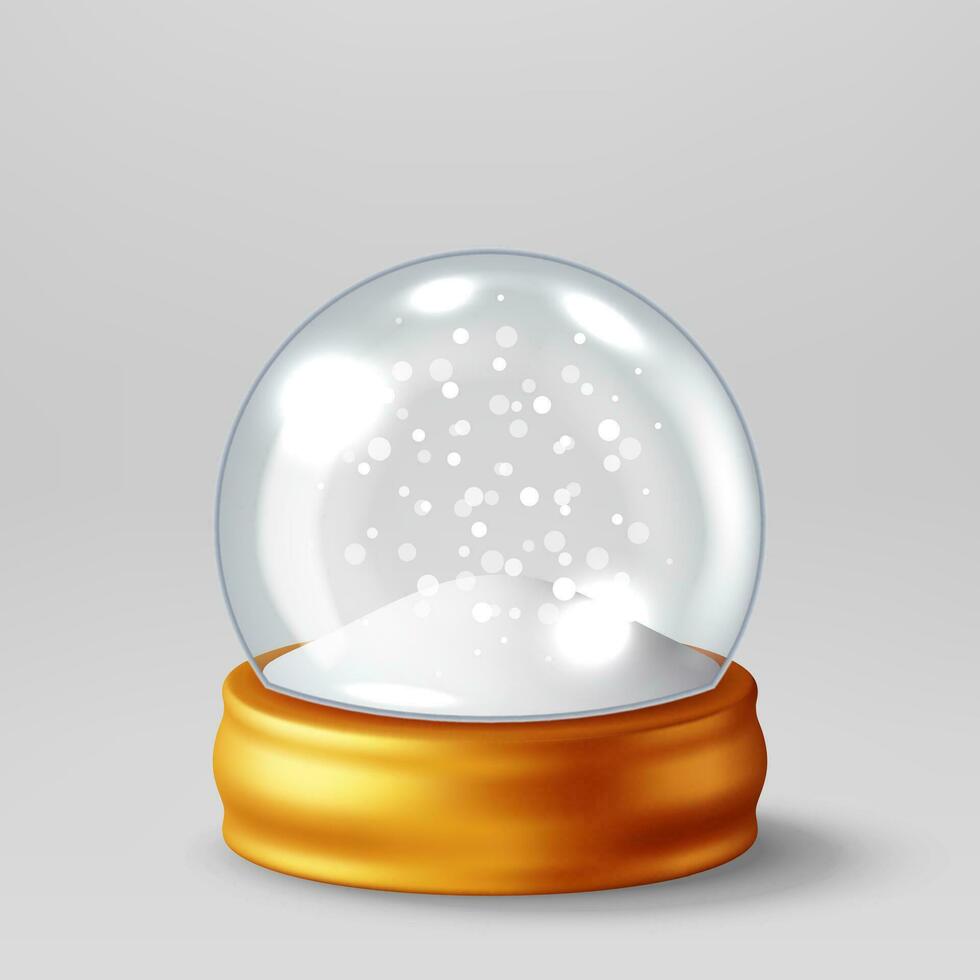 3D Glass Christmas Snow Globe Isolated. Render Empty Snow Spere Podium. Happy New Year Decoration. Merry Christmas Holiday. New Year Xmas Celebration. Realistic Vector Illustration