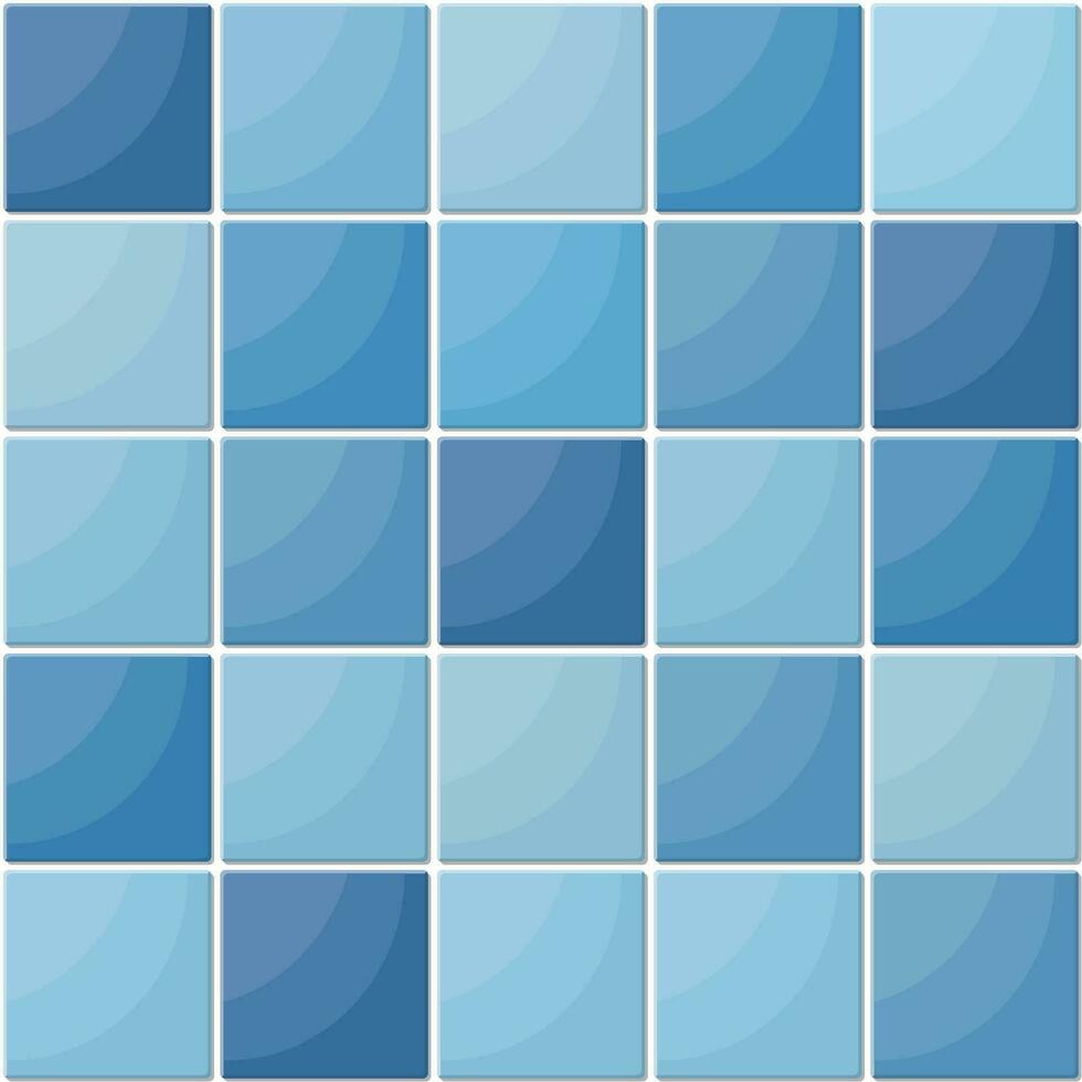 Blue ceramic tiles seamless pattern. Geometric mosaic texture for pool and bathroom wall floor. Backdrop, advertising, banner, poster, flyer or web design. Flat style vector illustration