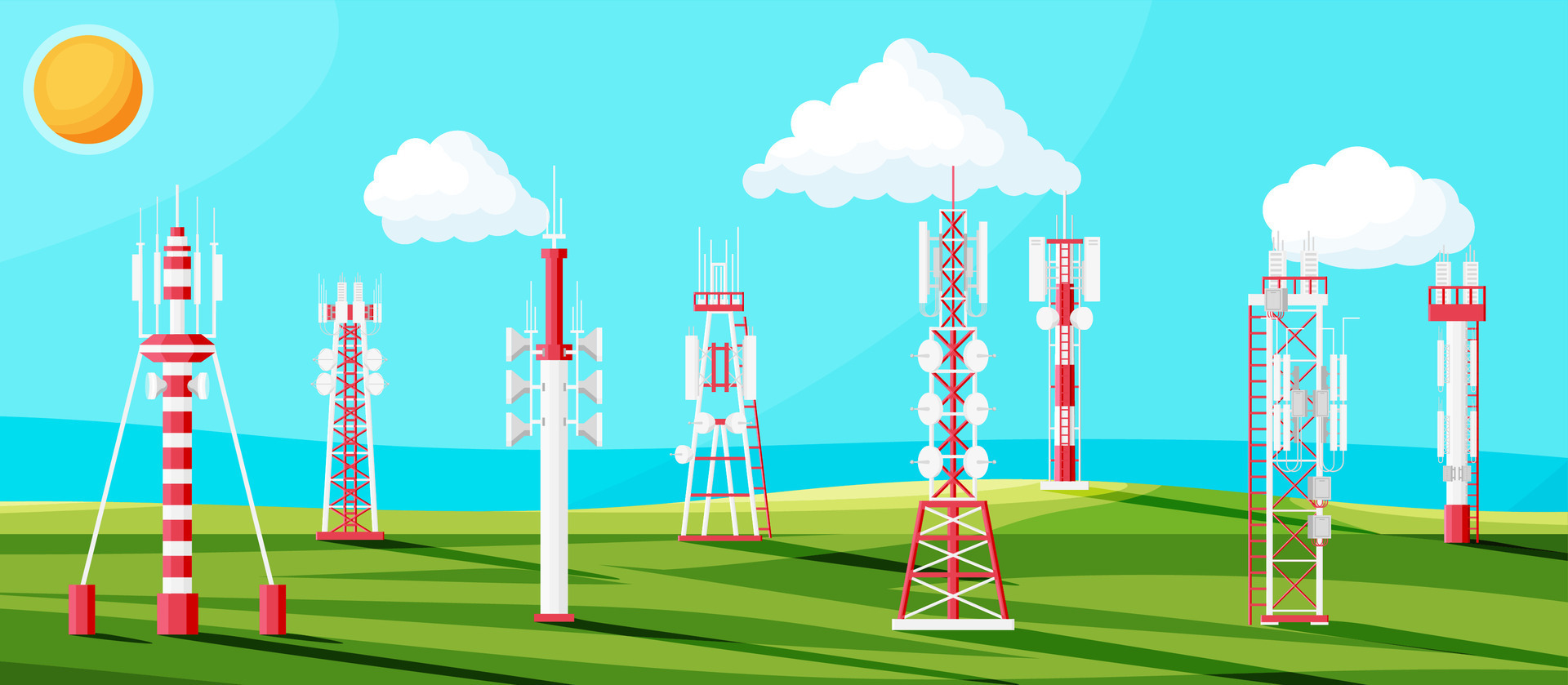 Transmission Cellular Tower Antenna Landscape. Network Broadcast 