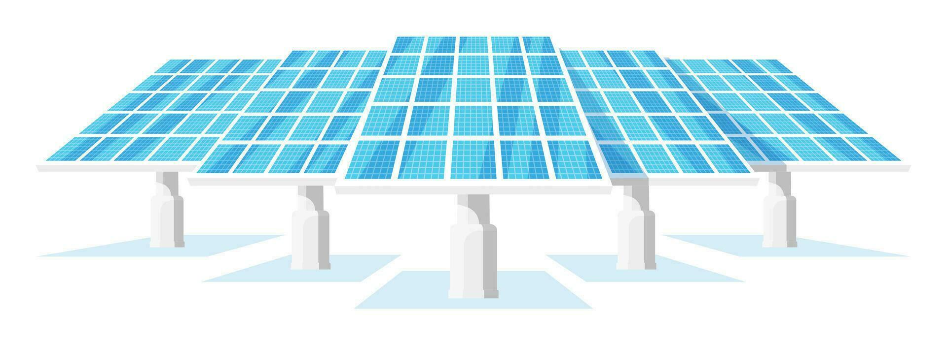 Solar Panels for Alternative Energy Generation. Sun Power Conservation. Blue Energy Resource Isolated on White. Electric System Cell. Alternative Renewable Energy Source. Flat Vector Illustration