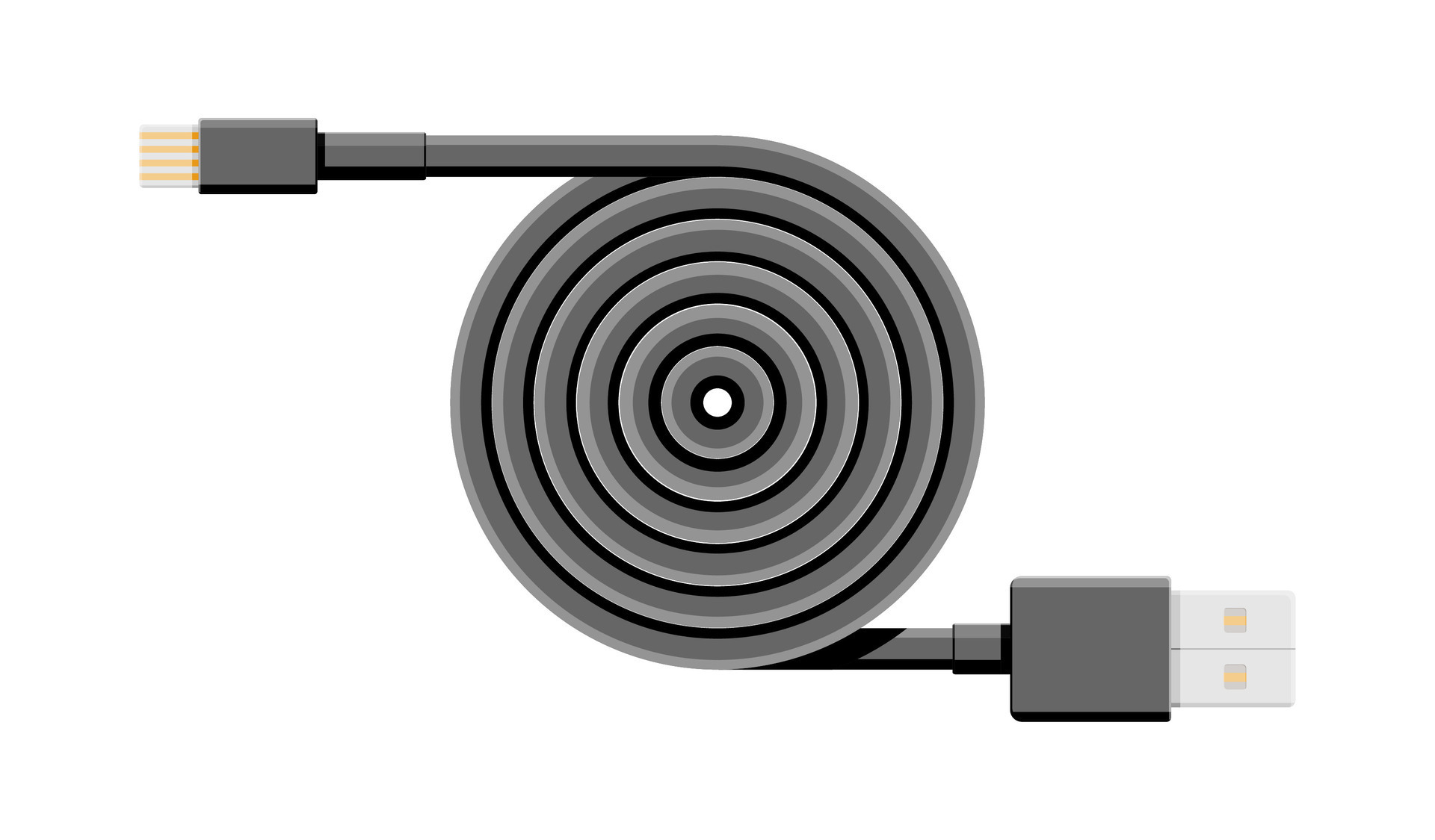 Black USB Cable Isolated on White. Data Transfer Wire. Connector or