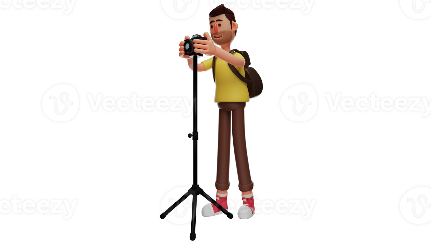 3D Illustration. Camerament 3D Cartoon Character. The camerament is setting the camera. Men fix the location of the camera to match what he wants to take a photo. 3D cartoon character png