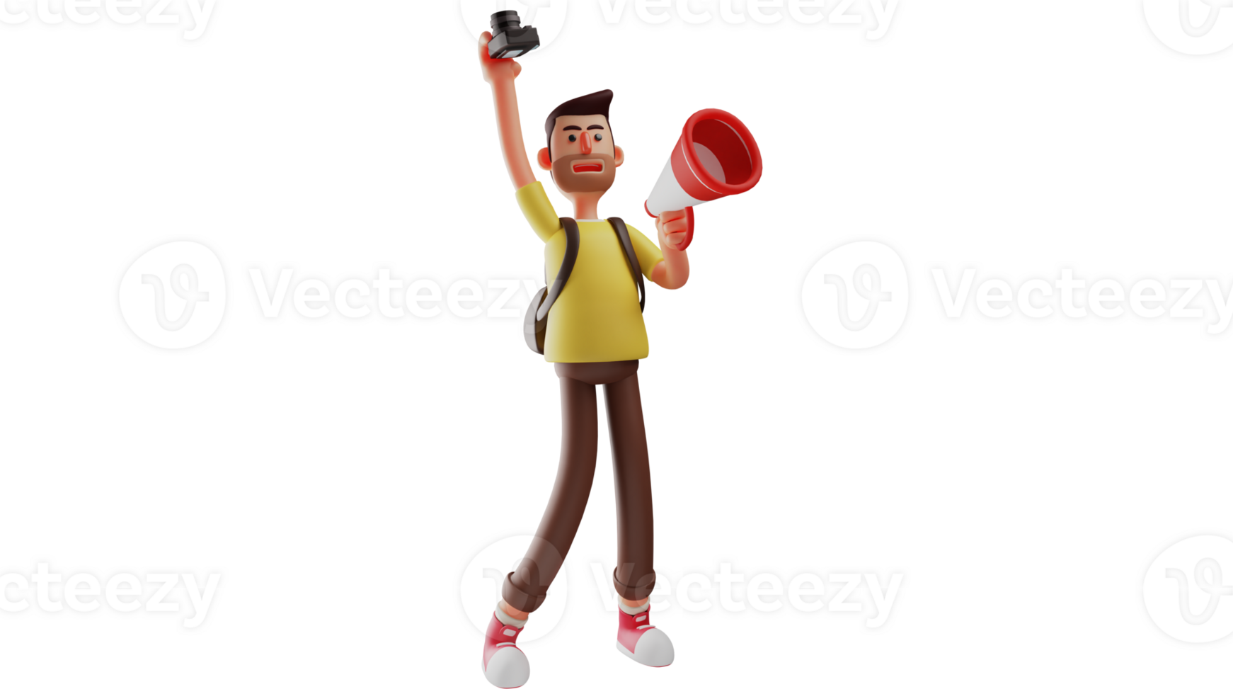 3D illustration. Documentation Staff 3D Cartoon Character. A student becomes documentation staff at a demo. Students gave speeches and held megaphones and cameras. 3D cartoon character png