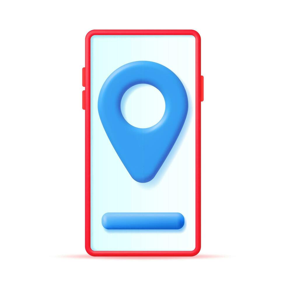 3D Location Map Pin in Smartphone Isolated on White. Blue GPS Pointer Marker Icon. GPS and Navigation Symbol and Phone. Element for Map, Social Media, Mobile Apps. Realistic Vector Illustration