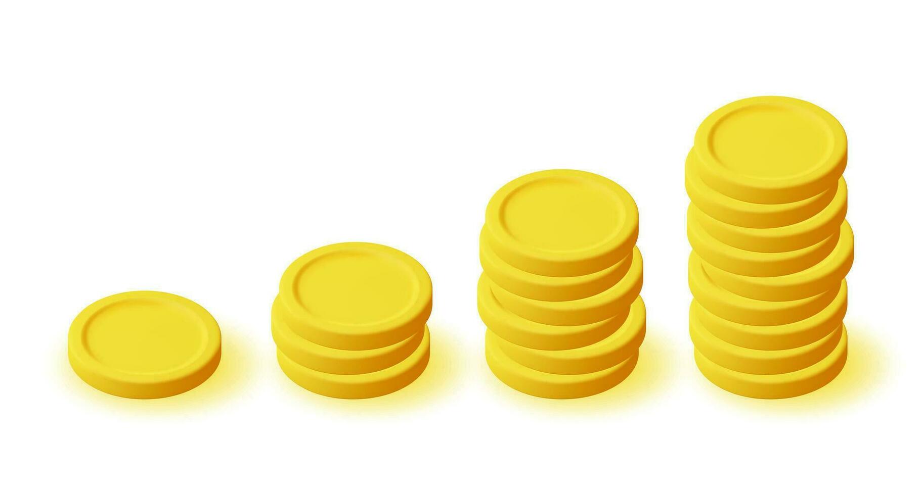 3D Stack of Gold Coins Icon Isolated. Pile of American Dollar Coin Render. Empty Golden Money Sign. Growth, Income, Savings, Investment. Symbol of Wealth. Business Success. Vector Illustration