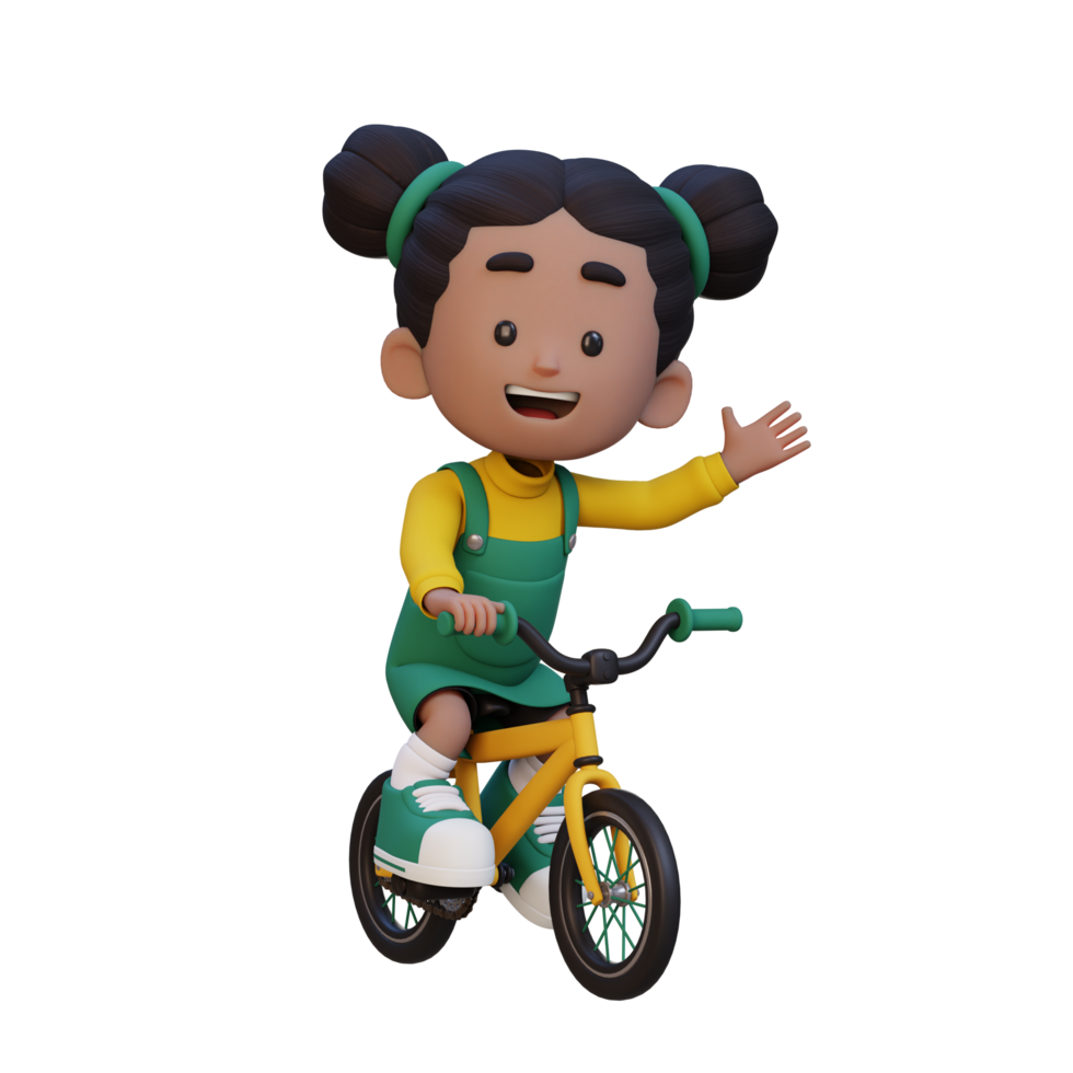 3D girl character ride bike go to school png