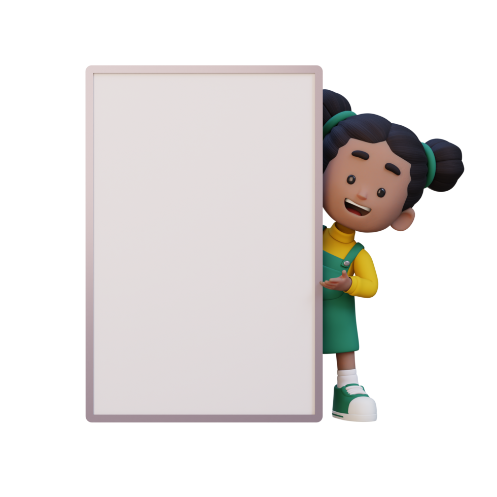 3D girl character holding a blank placard png