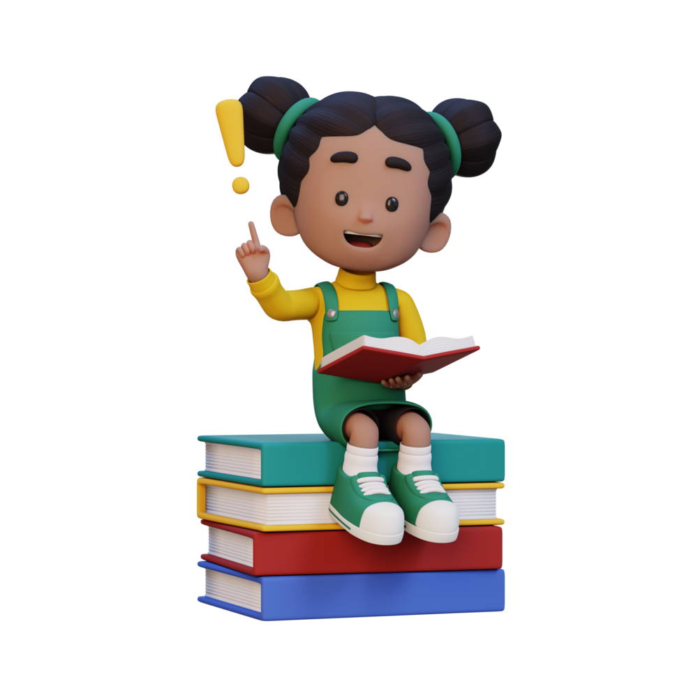 3D girl character get an idea when reading a book png