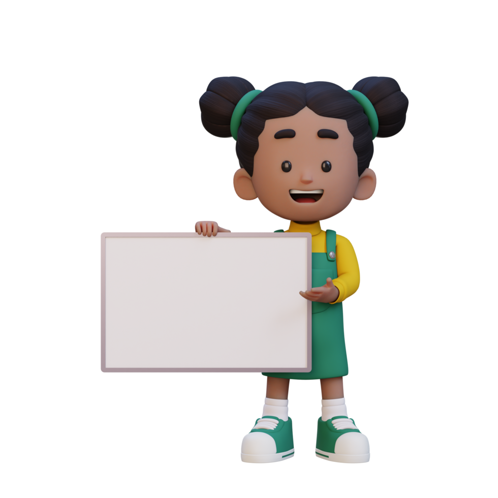 3D girl character holding a blank placard png