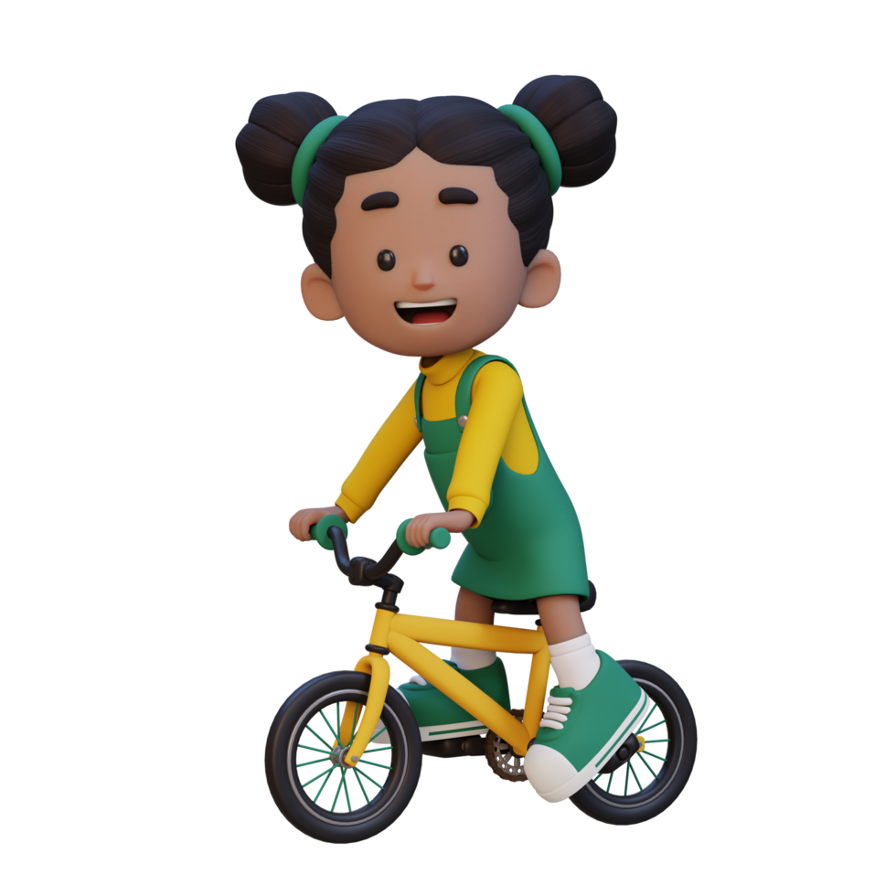 3D girl character ride bike go to school png