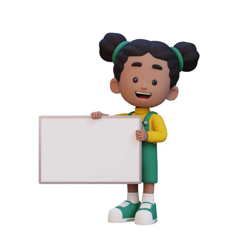 3D girl character holding a blank placard png