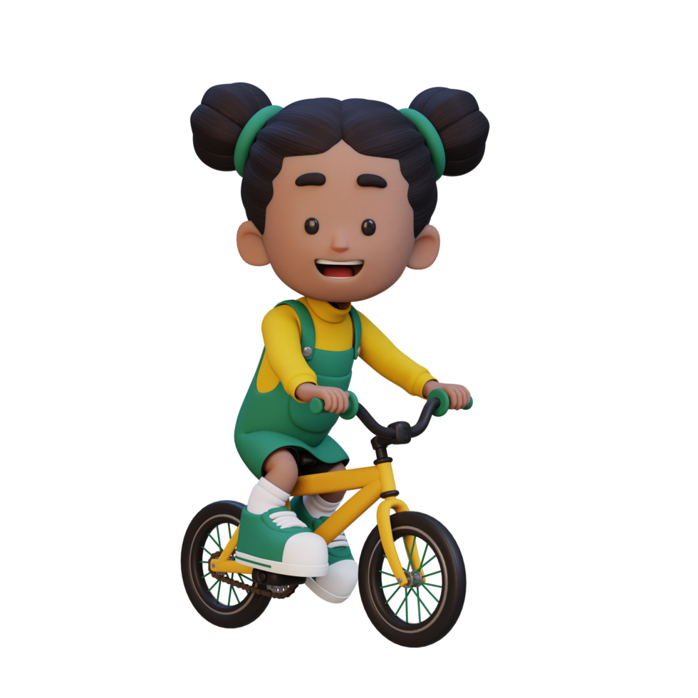 3D girl character ride bike go to school png