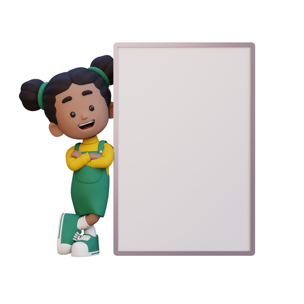 3D girl character holding a blank placard png