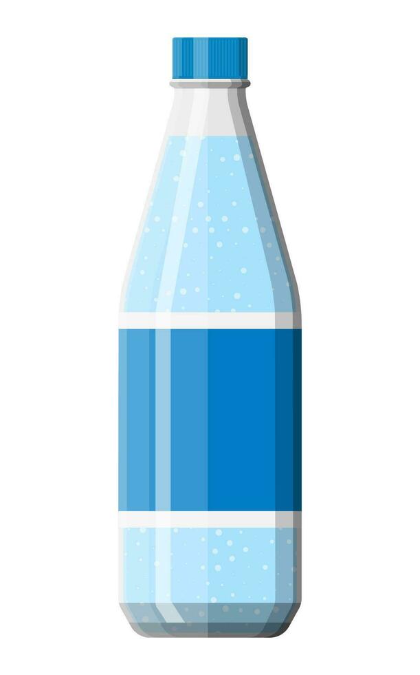 Plastic bottle of fresh pure mineral water. Carbonated soda drink. Vector illustration in flat style