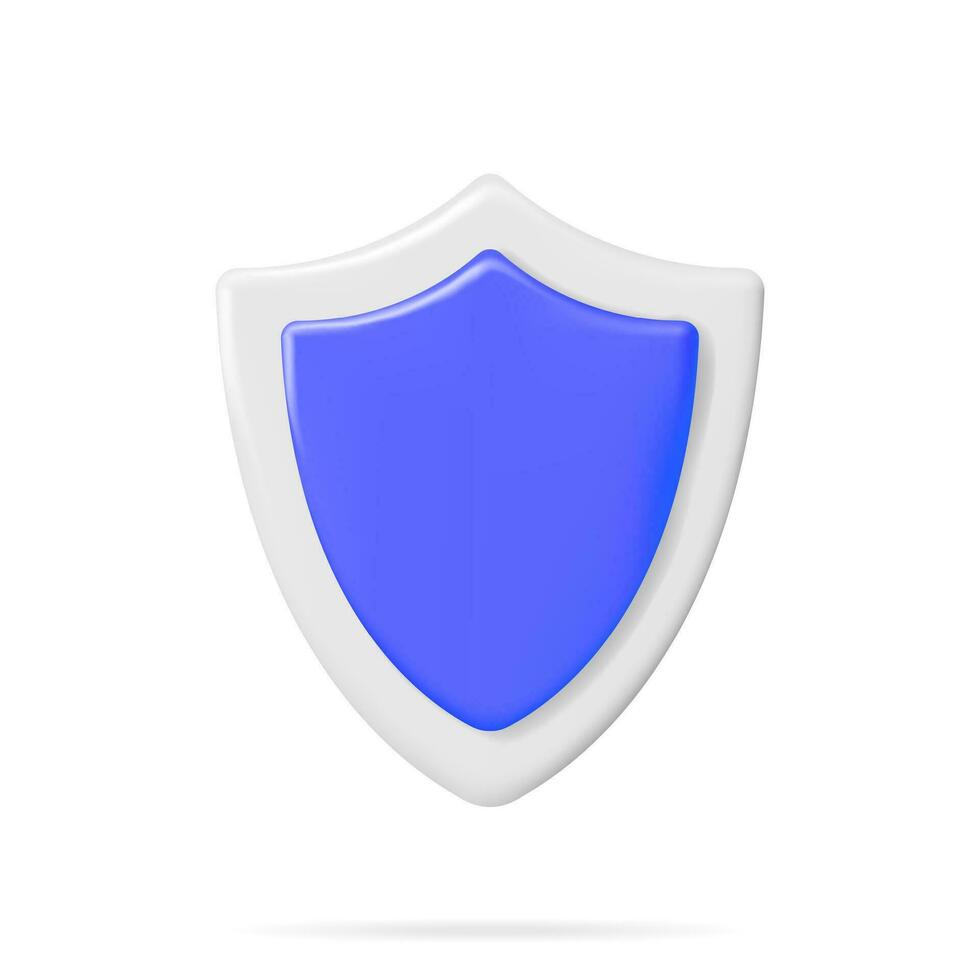 3D Shield Icon Isolated. Render Empty Shield Symbol. Concept of Security, Protection, Safety, Guarding. Secure Safeguard Shape. Cartoon Vector Illustration