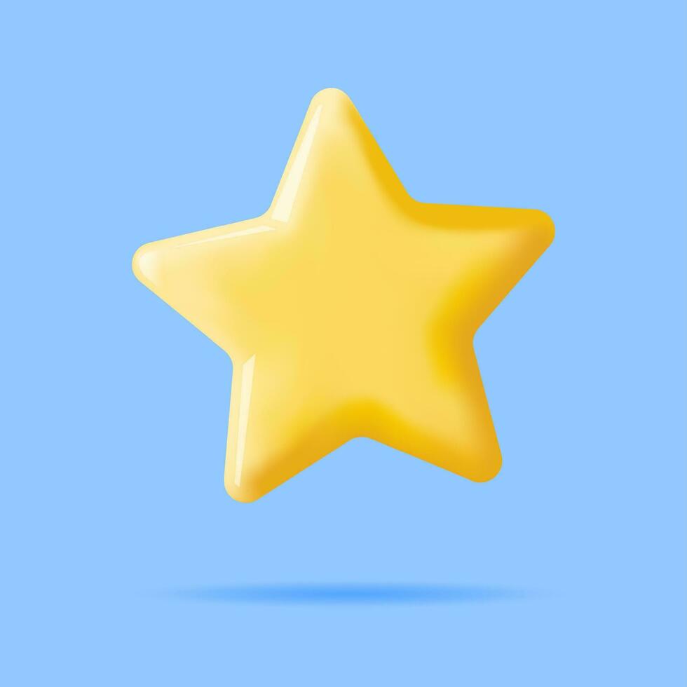 3D Glossy Yellow Star Isolated. Reviews Toy Round Star Realistic Render. Testimonials, Rating, Feedback, Survey, Quality and Review. Achievements or Goal. Vector Illustration