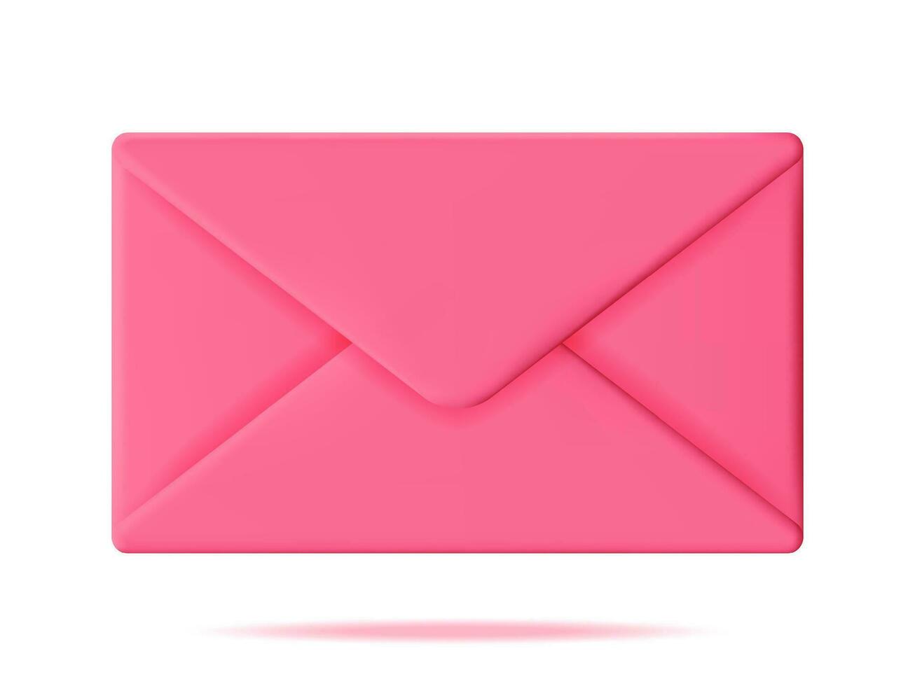 3D Pink Closed Mail Envelope Isolated on White. Render Paper Envelope Icon. Concept of New or Unread Email Notification. Message, Contact, Letter and Document. Vector Illustration