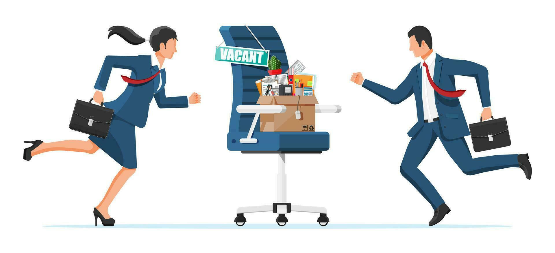 Office Chair, Sign Vacancy. Employee with Briefcase. Hiring and Recruiting. Human Resources Management, Searching Professional Staff, Work. Found Right Resume. Flat Vector Illustration