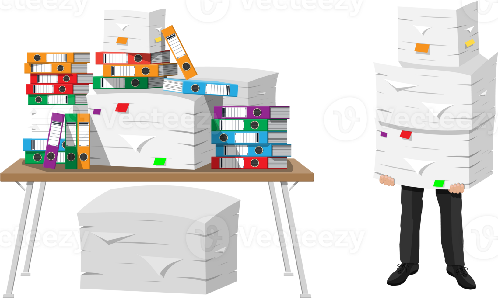 Businessman in pile of office papers png