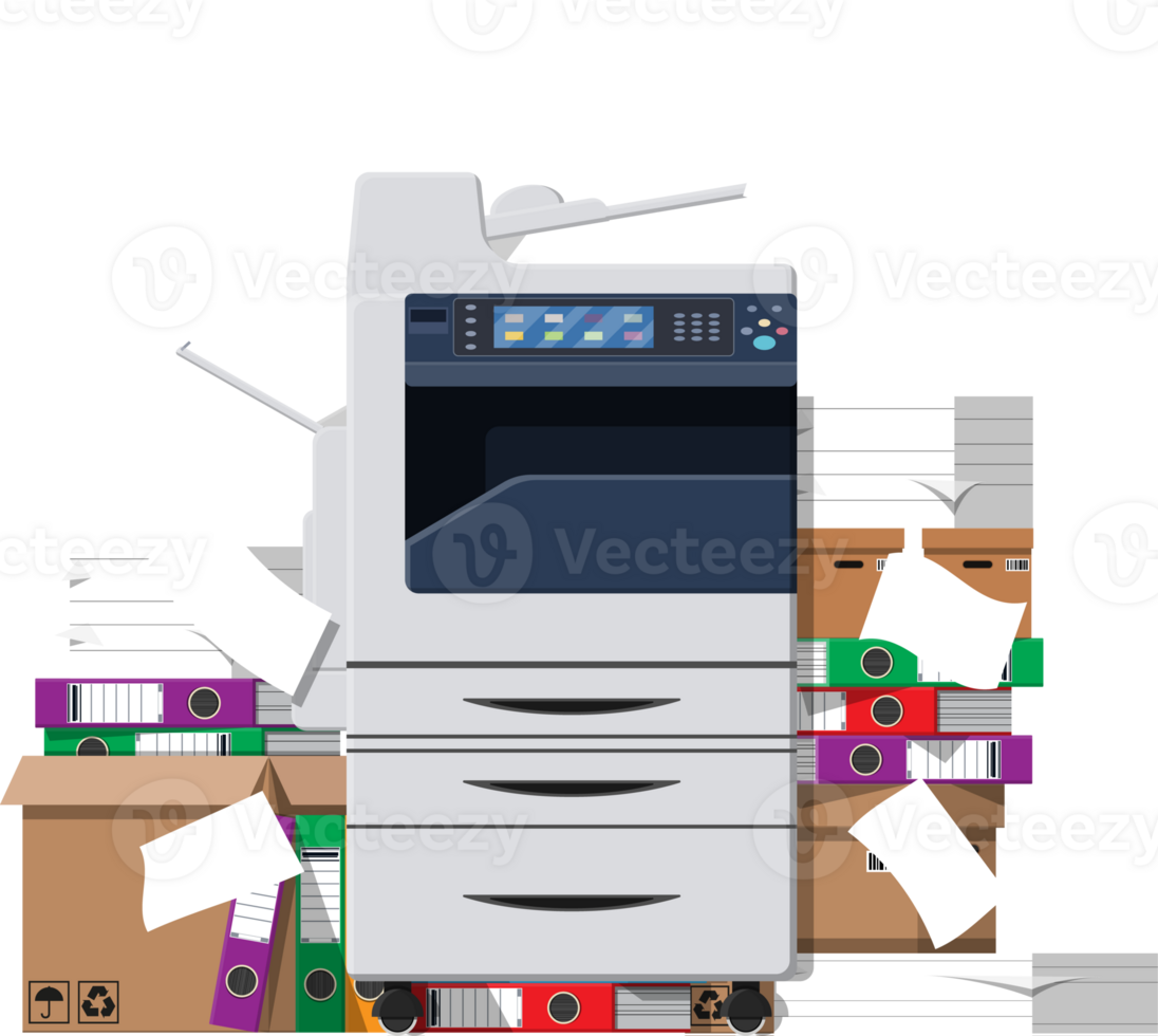 Pile of paper documents and printer png