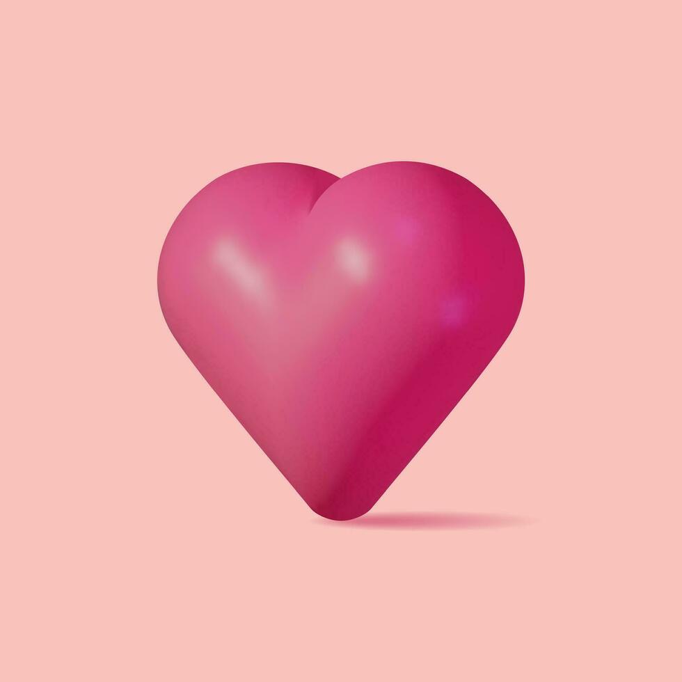 3D Red Heart Isolated on Pink. Heart Shape Icon Love Symbol. Romance, Passion, Wedding, Valentine Day Celebration Decoration. Realistic Vector Illustration