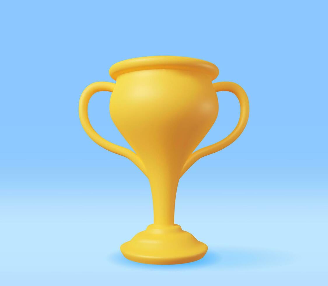 3D Golden Champion Trophy Isolated. Render Gold Cup Trophy Icon. Gold Trophy for Competitions. Award, Victory, Goal, Champion Achievement, Prize, Sports Award, Success Concept. Vector Illustration