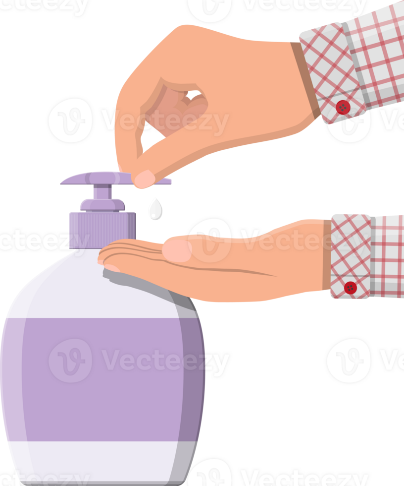 Bottle with liquid soap and hands png