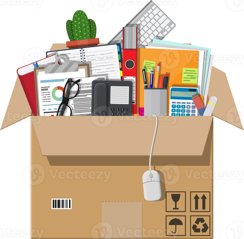 Moving to new office, cardboard box png