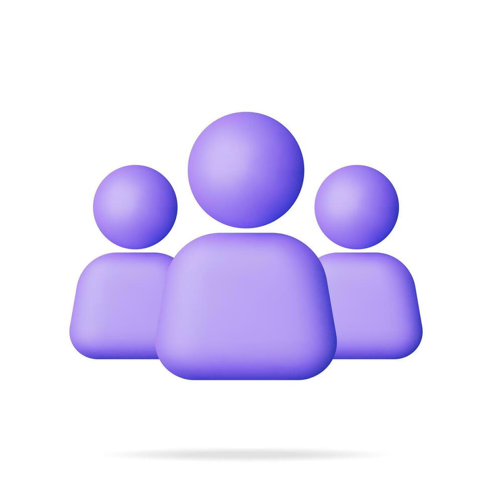 3D Simple Group User Icon Isolated. Render Group Profile Photo Symbol UI. Avatar Sign. Human Management, HR, Business Group or Team. Person or People GUI Element. Realistic Vector Illustration