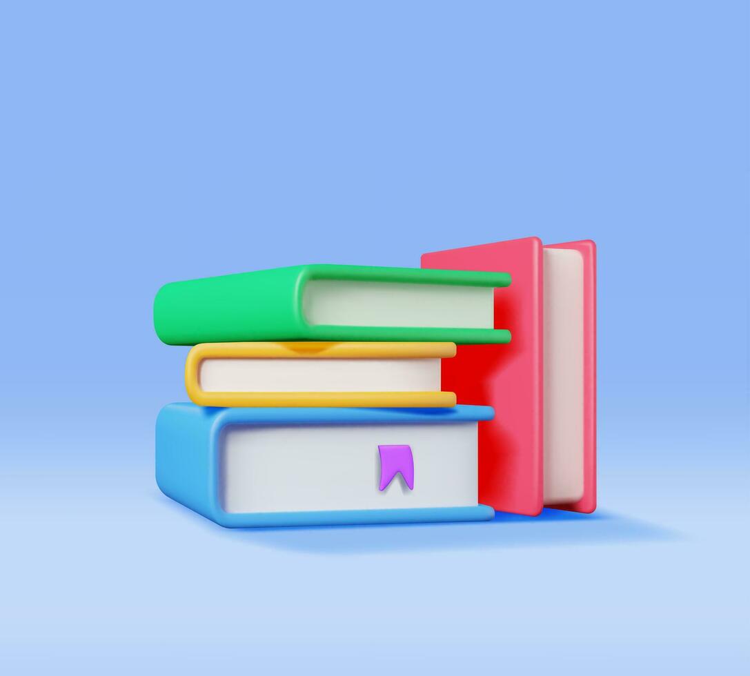 3D Stack of Closed Books Isolated. Render Pile of Books Icon. Set of Educational or Business Literature. Reading Education, E-book, Literature, Encyclopedia, Textbook. Vector Illustration