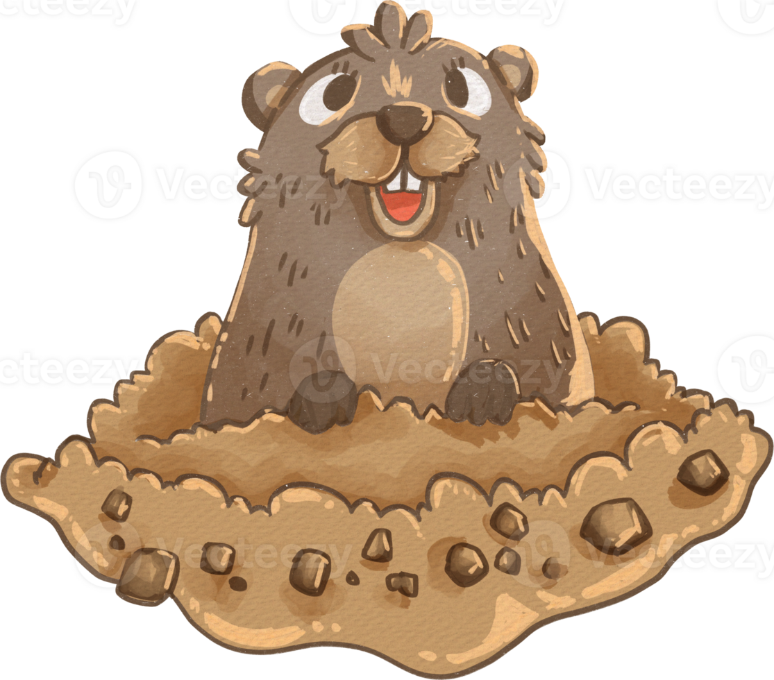 A cartoon groundhog with a big smile png