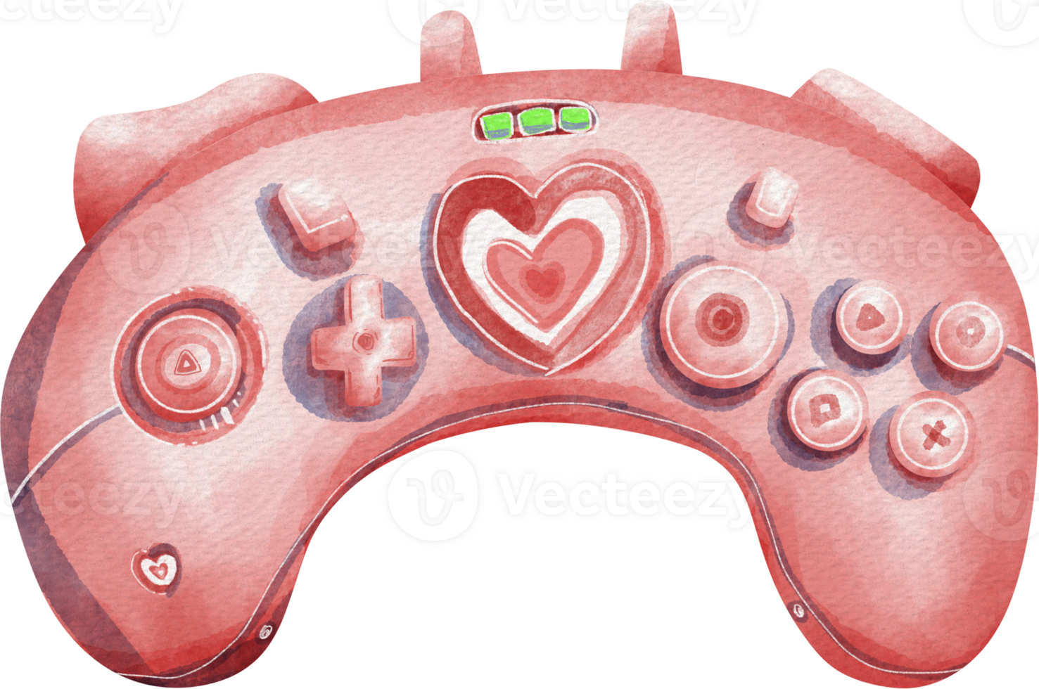 A pink video game controller with a heart on it. png