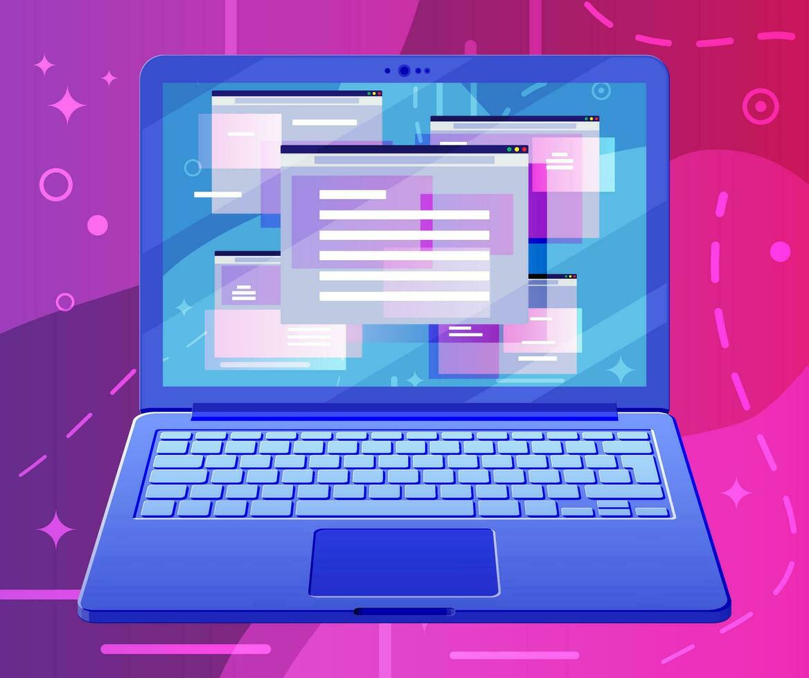 Browser window on laptop screen. Operating system user interface, gui on notebook. Computer software. Documents folder. Abstract background with ui panels. Flat vector illustration