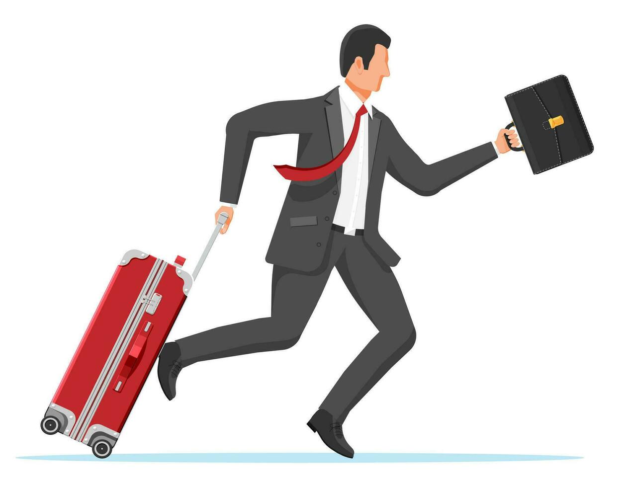 Man with Travel Bag. Tourist with Suitcase, Briefcase, Running to Airport. Businessman with Luggage Isolated. Business Man with Baggage. Business Flight. Flat Vector Illustration