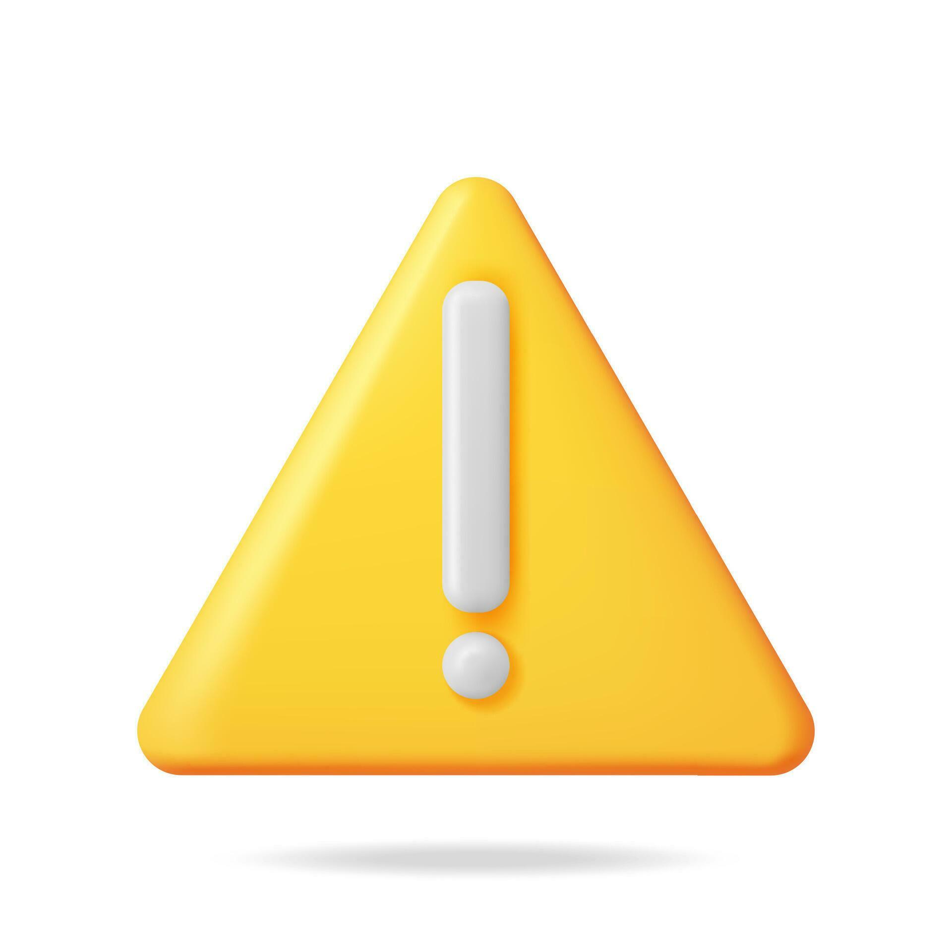 3D Yellow Exclamation Mark Isolated. Redner Triangle Attention