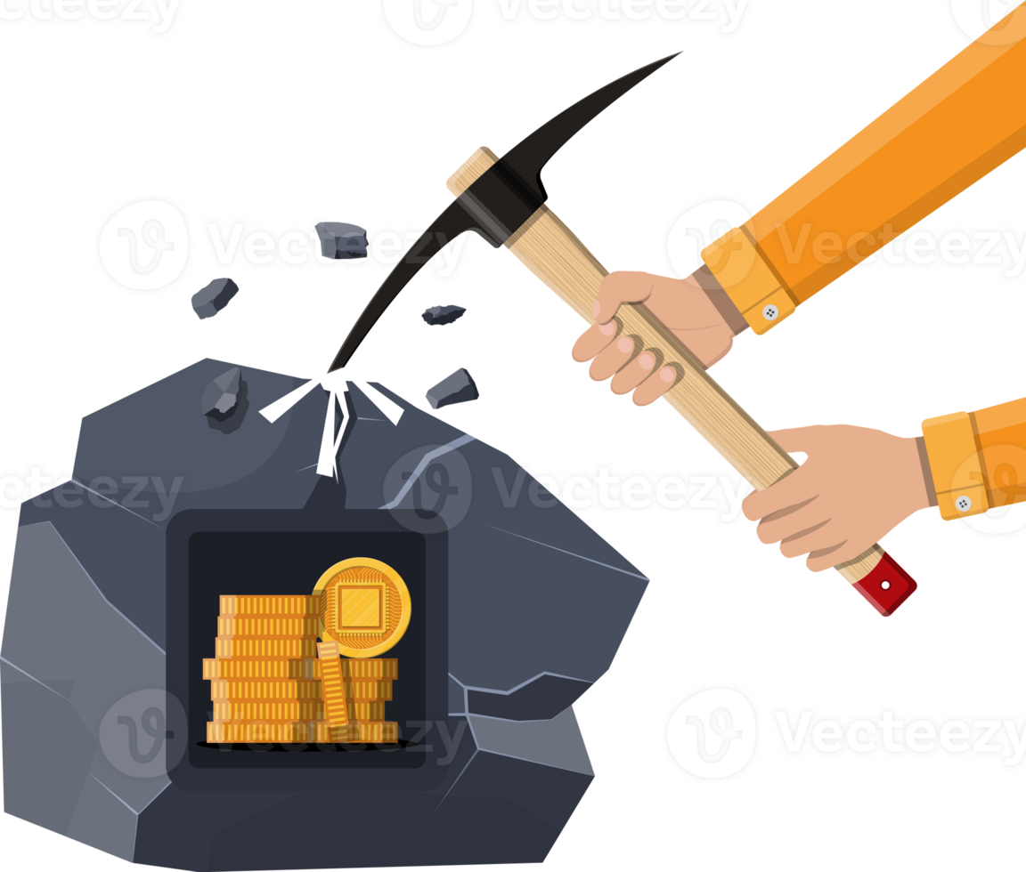 Golden coin with computer chip png