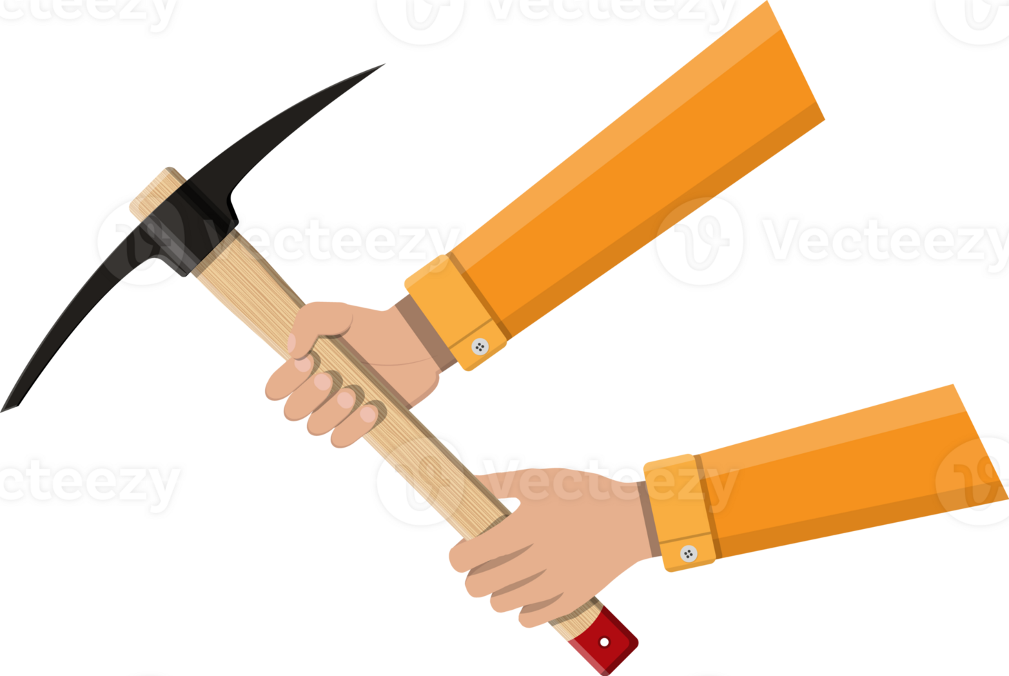 Wooden pickaxe with iron tip in hand png