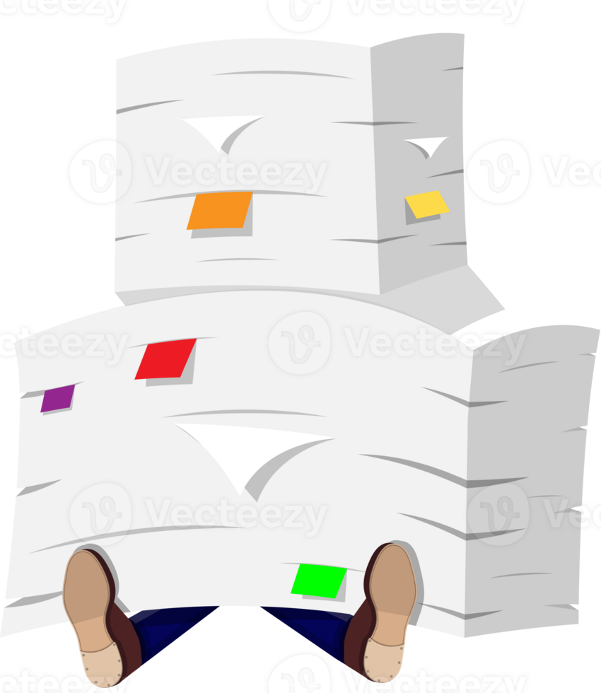 Businessman in pile of office papers png