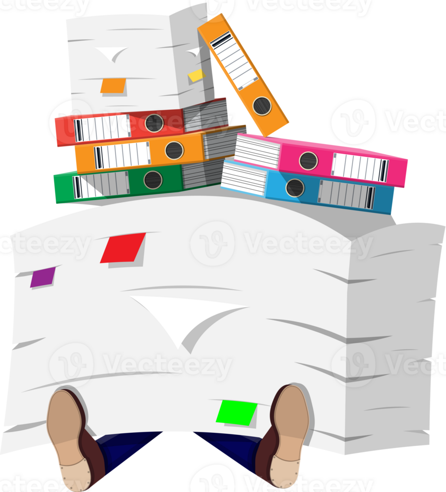 Businessman in pile of office papers png