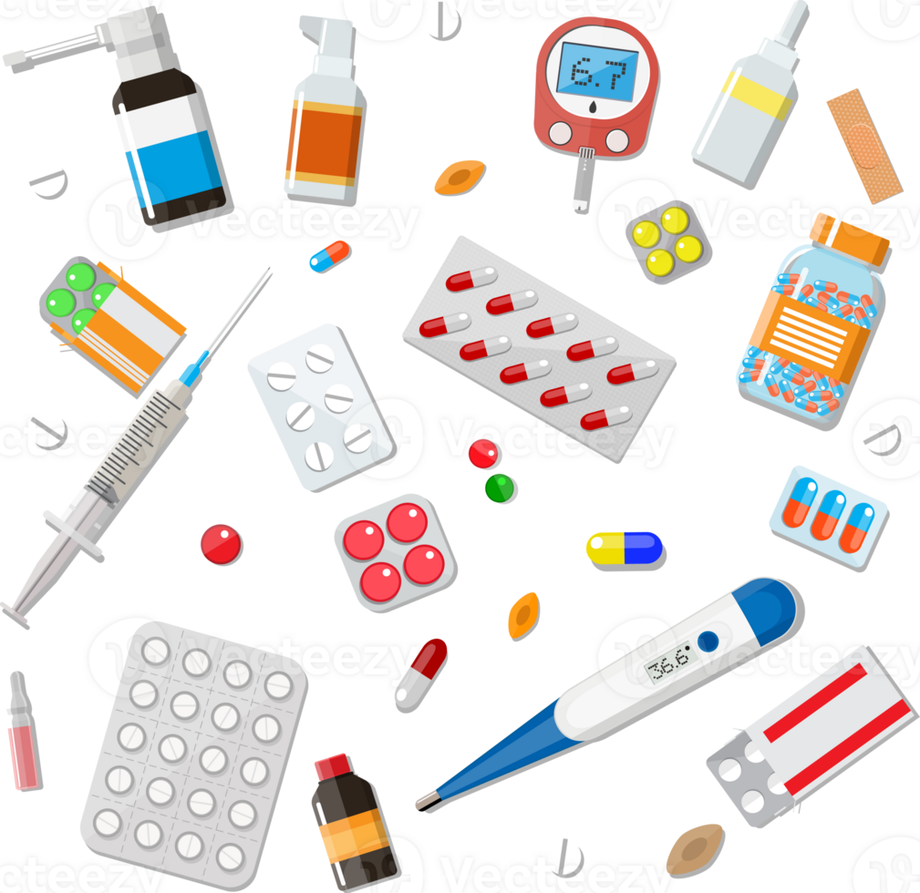 Medicine pills capsules and healthcare devices png