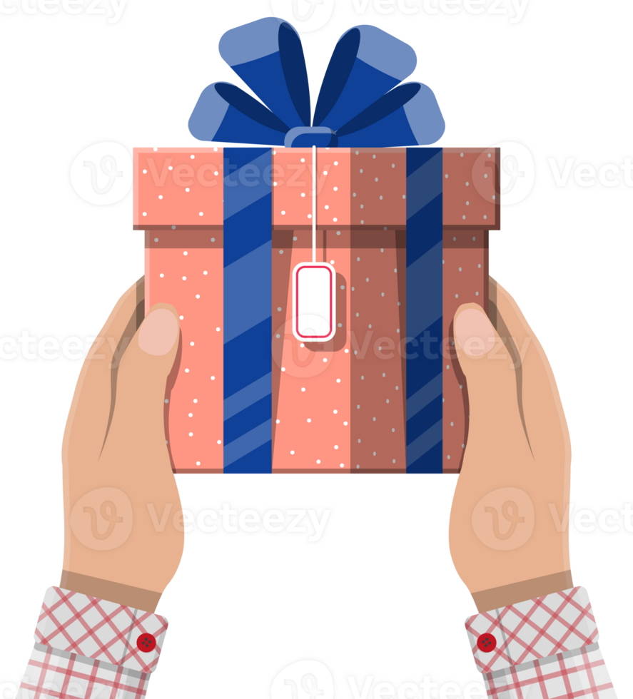 Colorful wrapped gift box in hand png