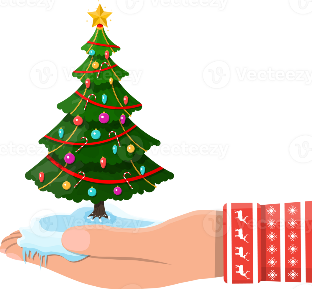 Christmas tree decorated in hand png