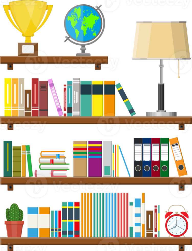 Library wooden book shelf png