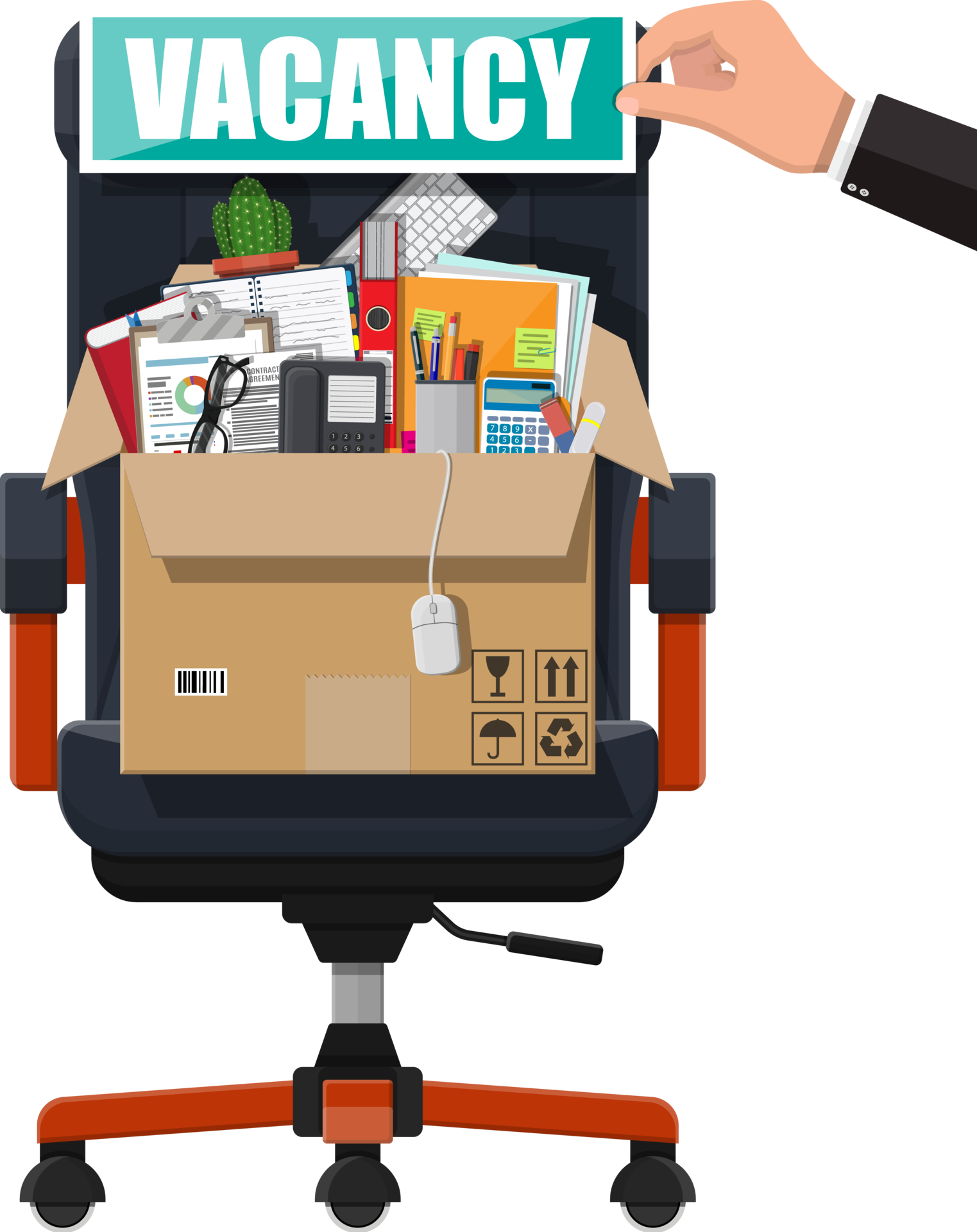 Office chair. Box with office goods 35857103 PNG