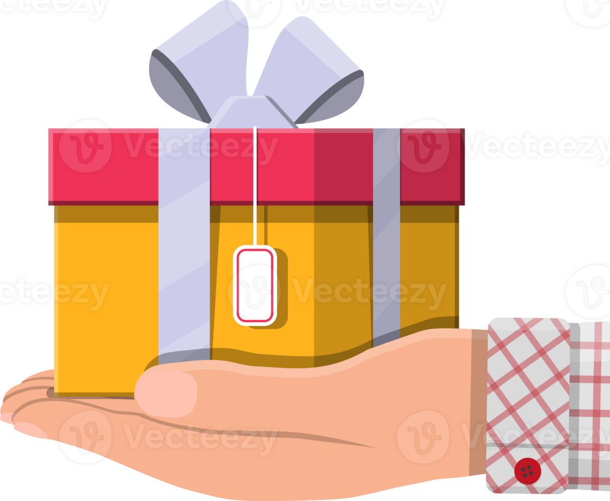 Colorful wrapped gift box in hand png