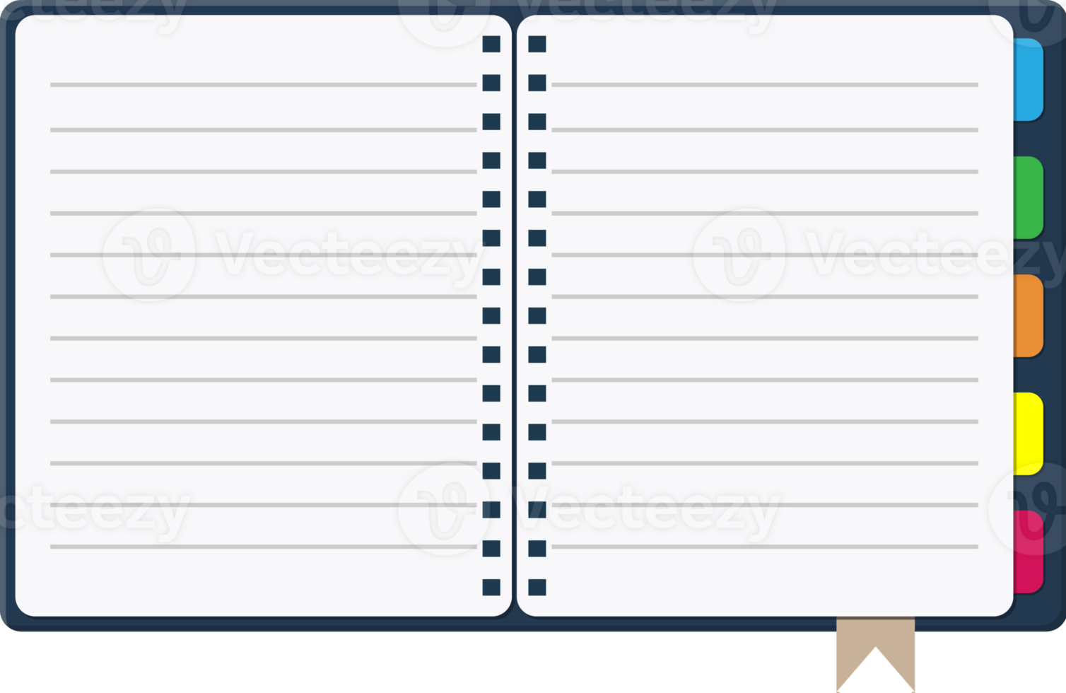 Notepad and paper sheets with bookmarks png