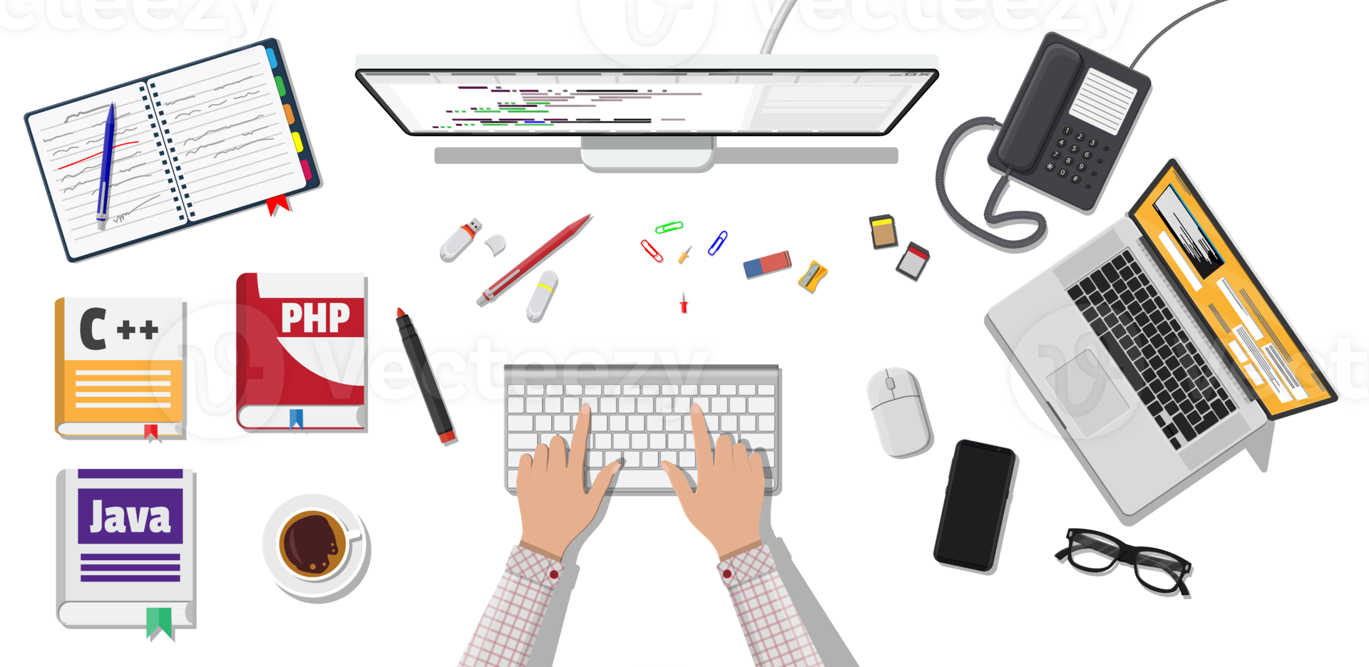 Workplace of programmer or coder png